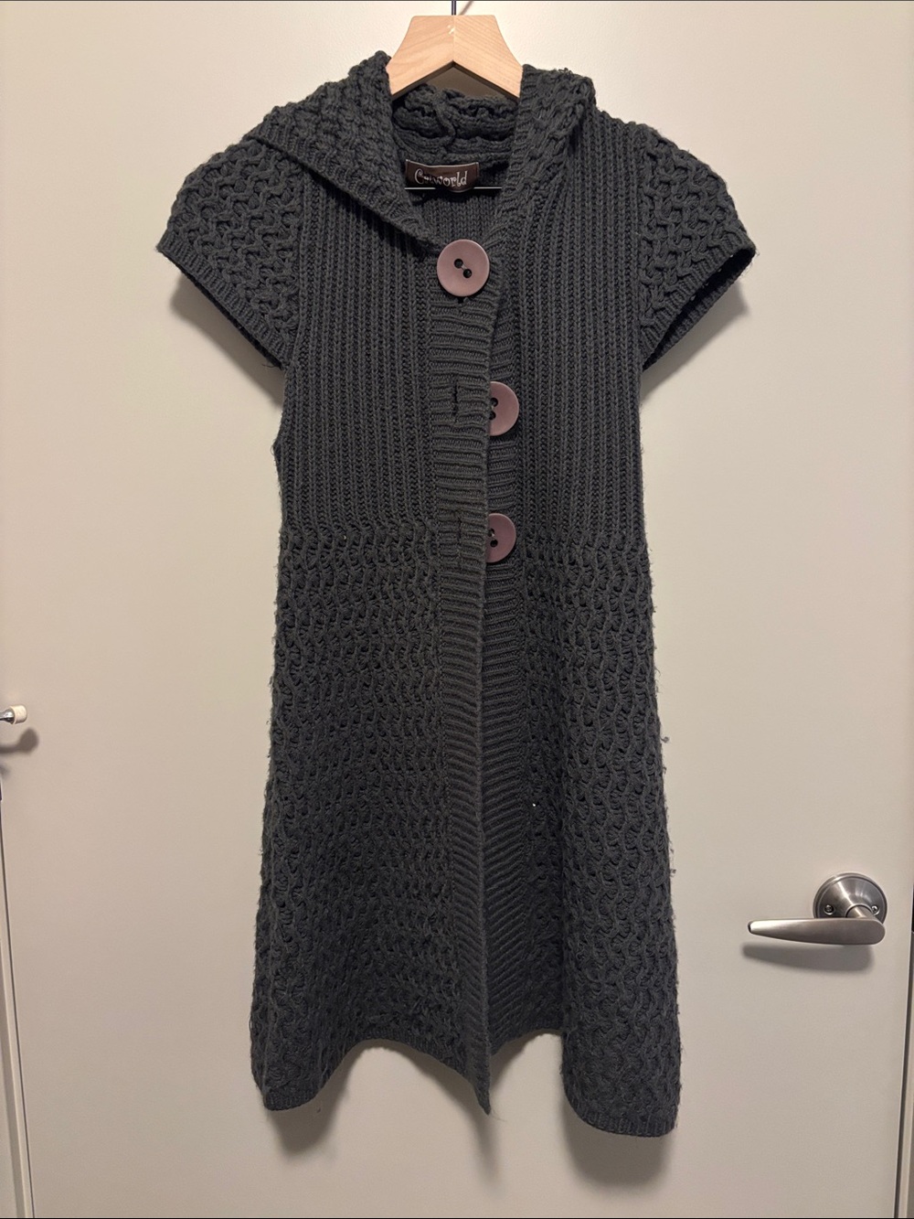 Unique Charcoal Hooded Knit Button-Front Sweater